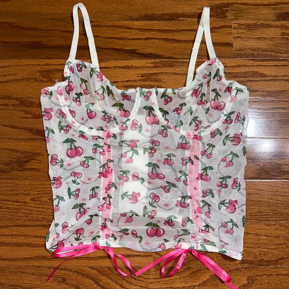 POSTER GIRL Dolls Kill Cherry Mesh Sheer Underwire Corset Top Size XL - Picture 4 of 8